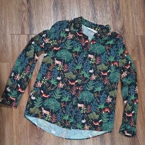TU Woman Forest Animal Floral Button-Up Blouse Size 12